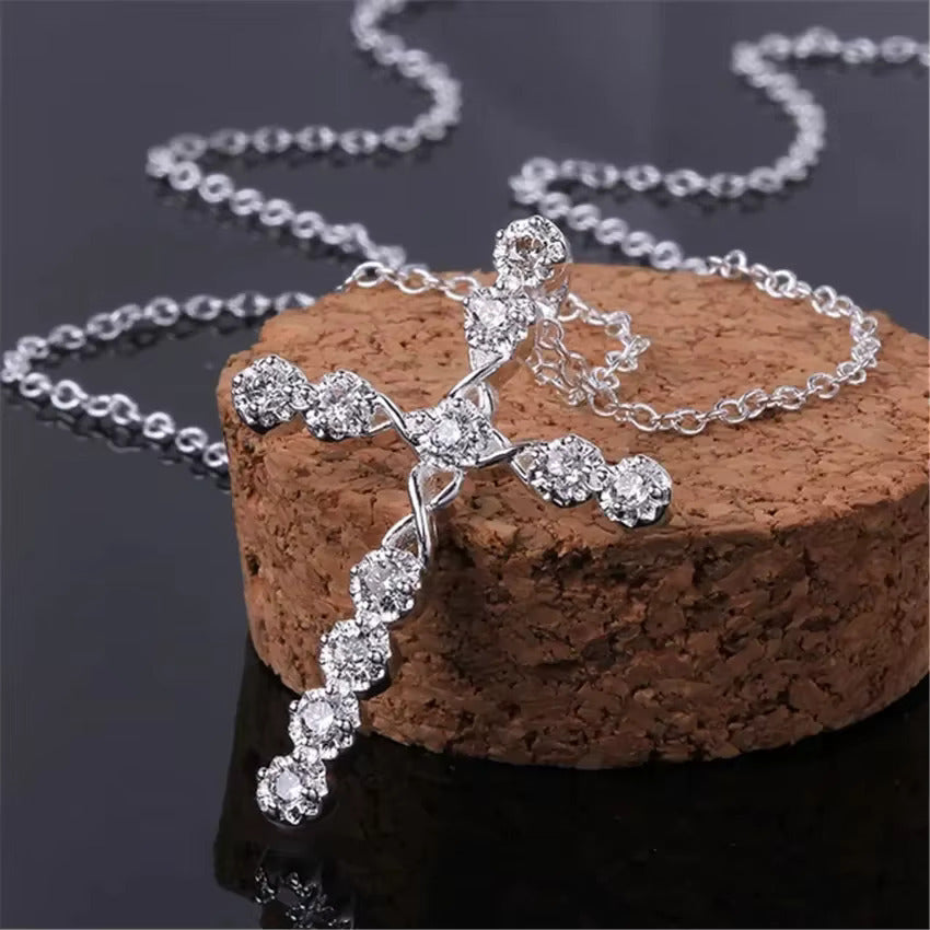 925 Sterling Silver Crystal Cross Necklace