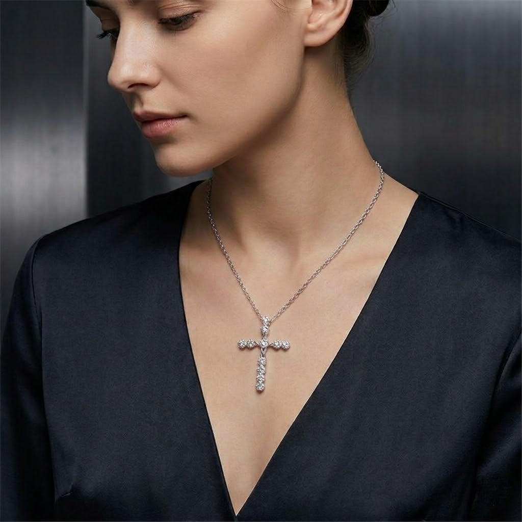 925 Sterling Silver Crystal Cross Necklace
