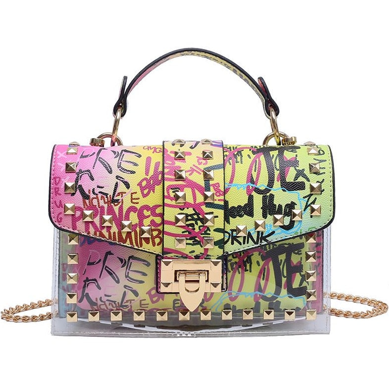 New chains rivet elegant women handbag small PU leather hasp handbag summer soft shoulder bag cross body shoulder messenger bag