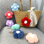 Creative Flower Hair Ball Key Chain Cute Plush Flower Bag Pendant Mobile Phone Accessories Car Key Ring Gift