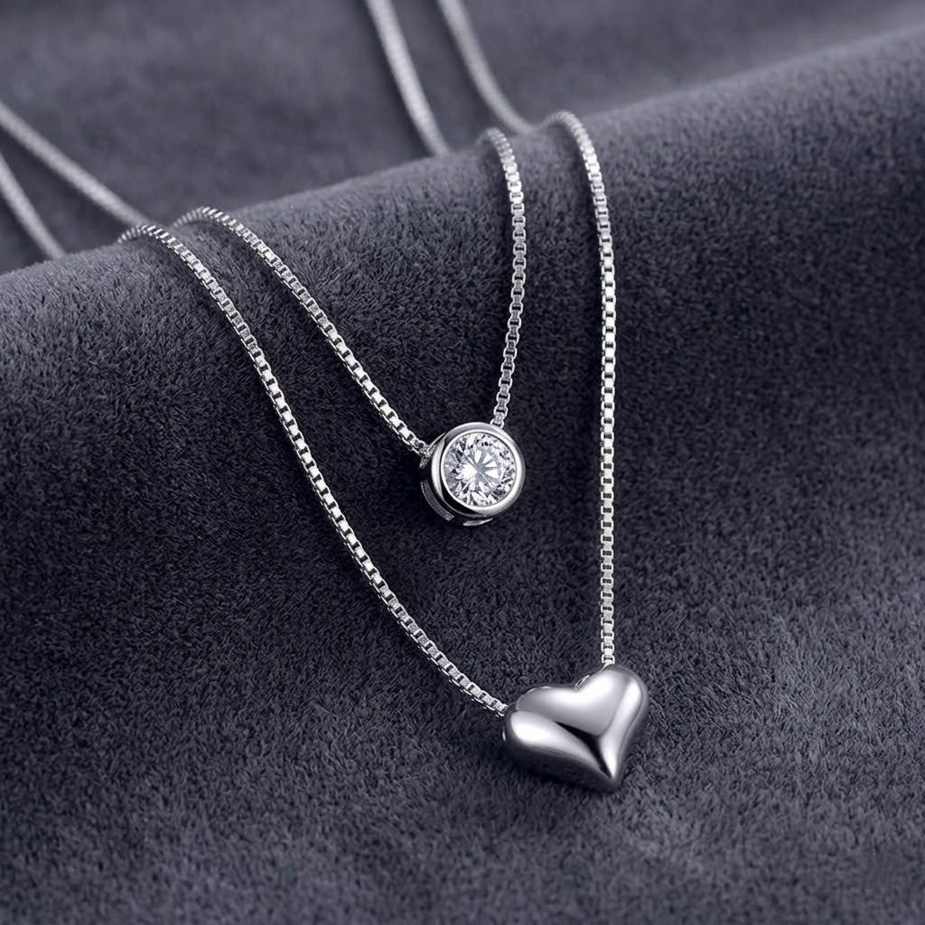 S925 Double Layer Heart Necklace