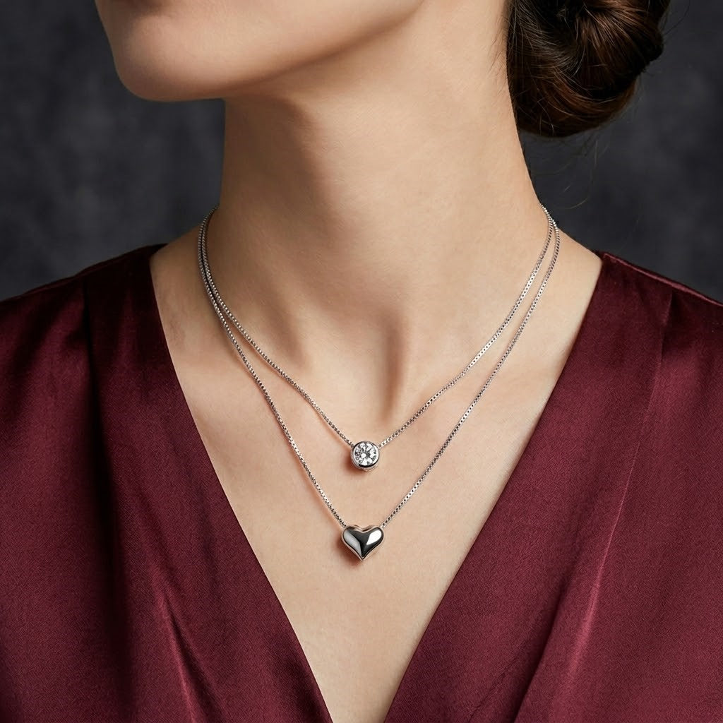 S925 Double Layer Heart Necklace