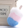 Fluffy Faux Fur Pom Pom Ice Cream Keychain Keyring Holder Cover Women Bag Charms Ornaments Pendant Jewelry Accessories