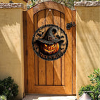 Halloween Wooden Round Pumpkin Sign Plaque Door Hanging Decor for Halloween Party Wooden Front Door Sign