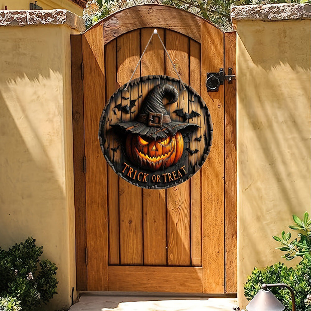 Halloween Wooden Round Pumpkin Sign Plaque Door Hanging Decor for Halloween Party Wooden Front Door Sign