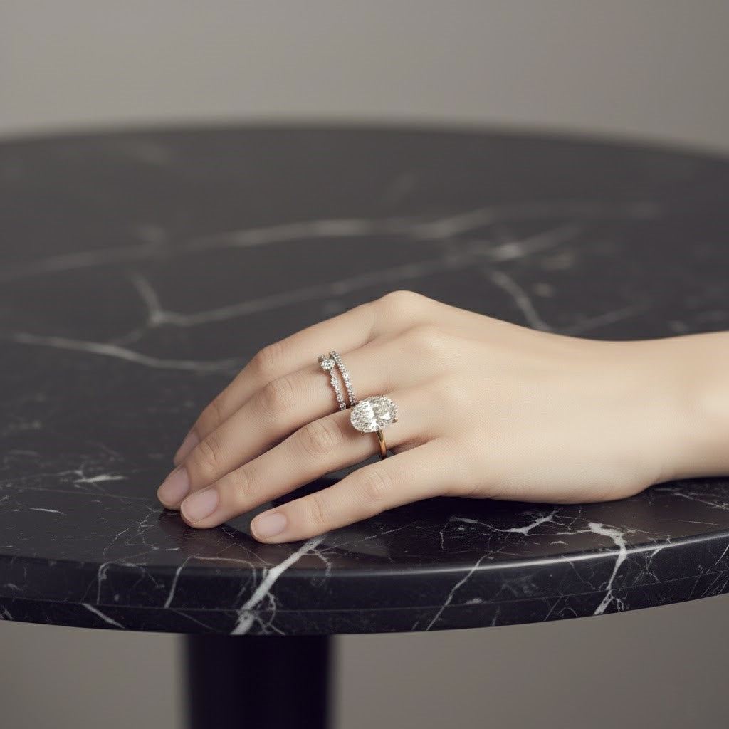 S925 1 Carat Oval Shape Zircon Diamond Ring NYSHK