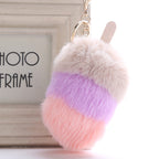 Fluffy Faux Fur Pom Pom Ice Cream Keychain Keyring Holder Cover Women Bag Charms Ornaments Pendant Jewelry Accessories