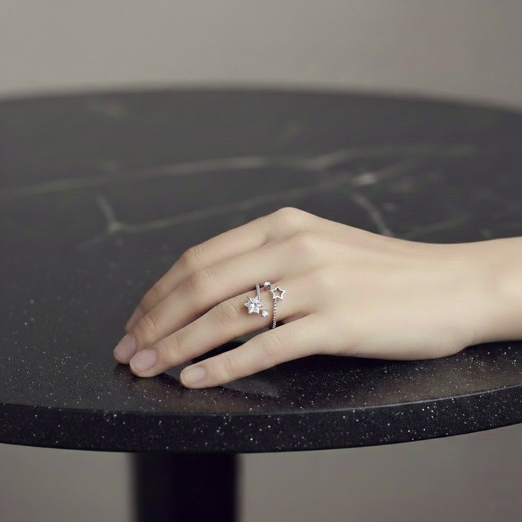 S925 Star Crystal Size Adjustable Ring NYSHK
