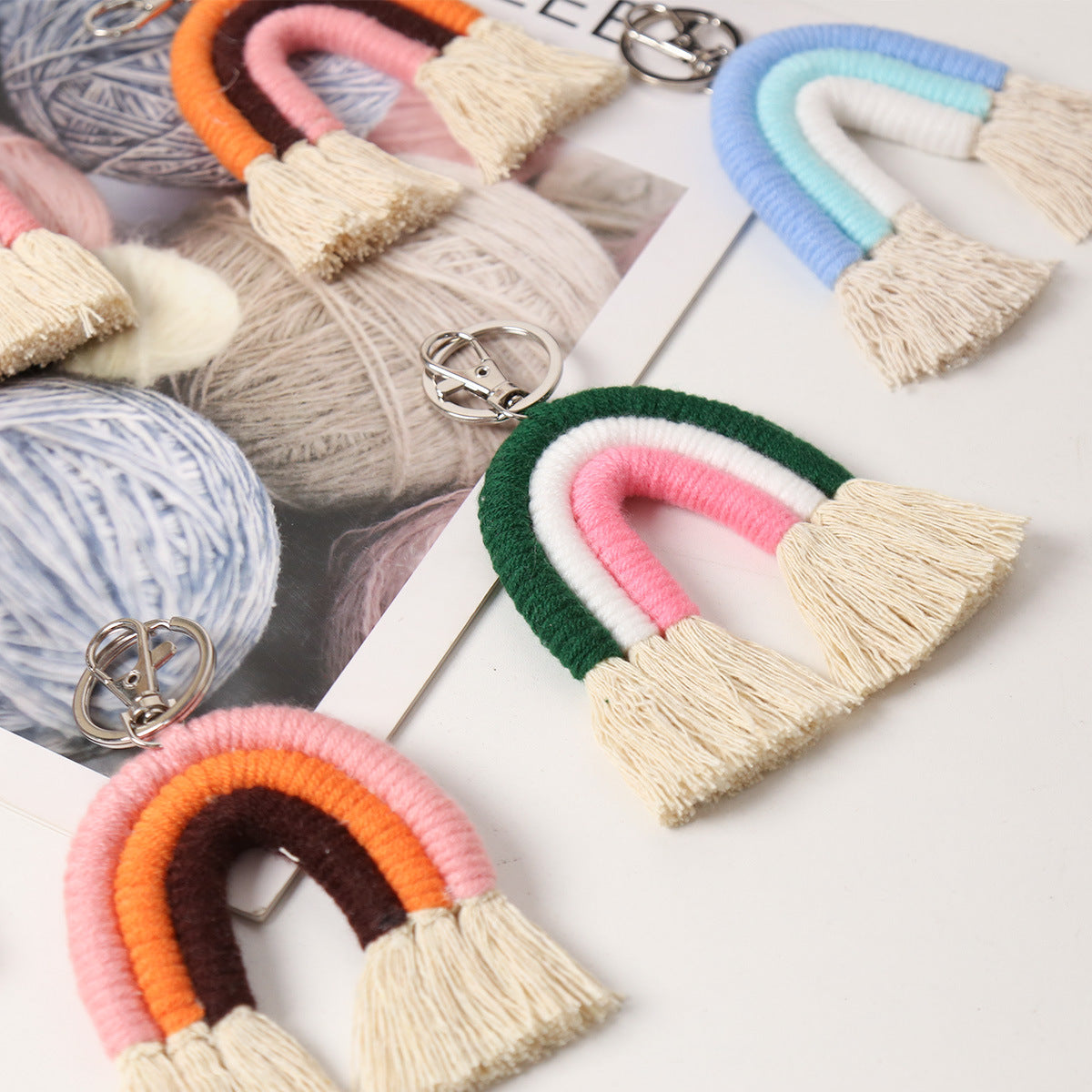 New Cotton Thread Woven Rainbow Key Chain Car Woven Lanyard Creative Men's And Women's Key Chain