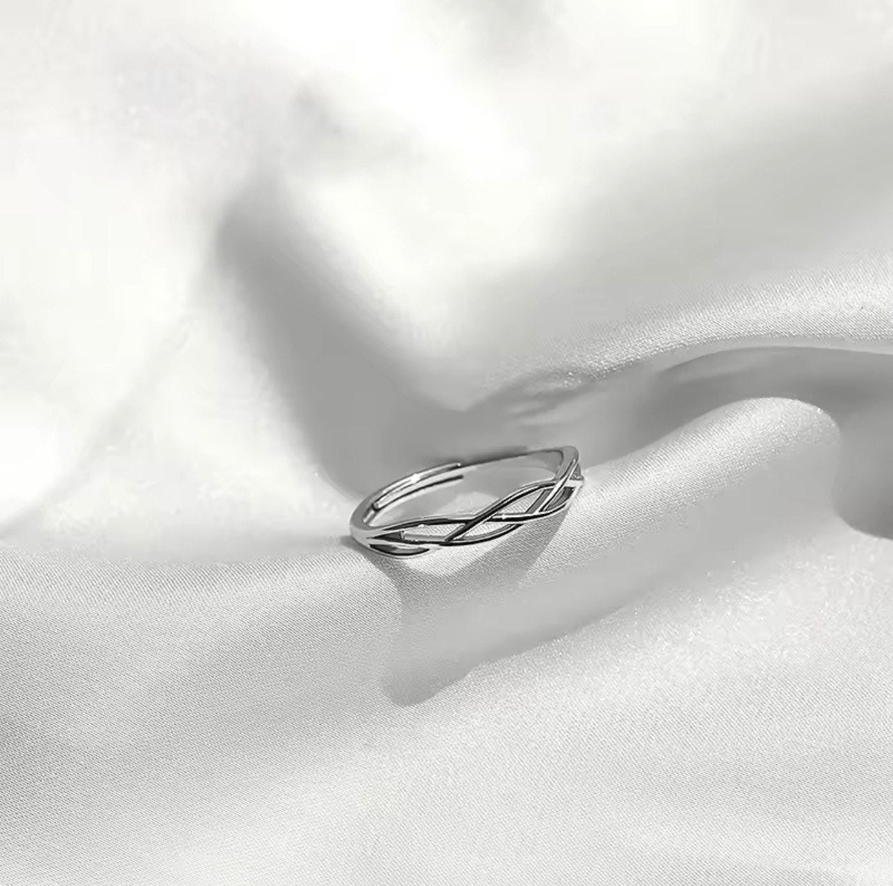 S925 Cross Line Geometric Adjustable Ring NYSHK