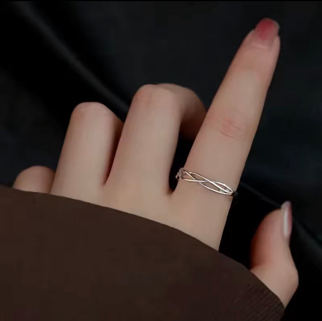 S925 Cross Line Geometric Adjustable Ring NYSHK