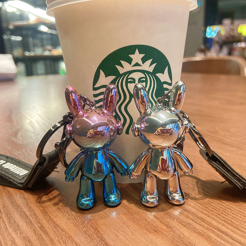 Electroplating Creative Listening Song Rabbit Key Chain Cute Doll Pendant Key Pendant Acrylic Cartoon Car Key Chain