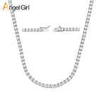 white Gold Zirconia Tennis Necklace Fashion Trendy Style Neck Chain
