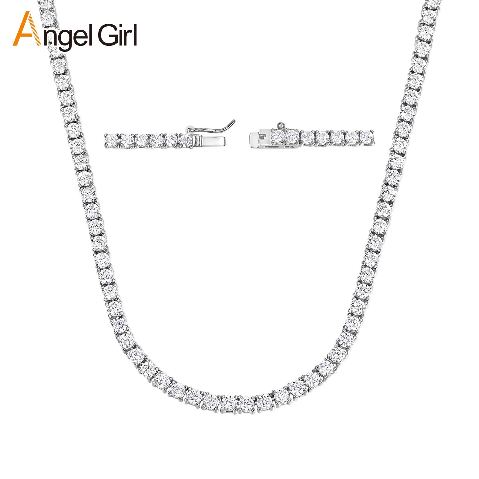 white Gold Zirconia Tennis Necklace Fashion Trendy Style Neck Chain