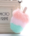 Fluffy Faux Fur Pom Pom Ice Cream Keychain Keyring Holder Cover Women Bag Charms Ornaments Pendant Jewelry Accessories