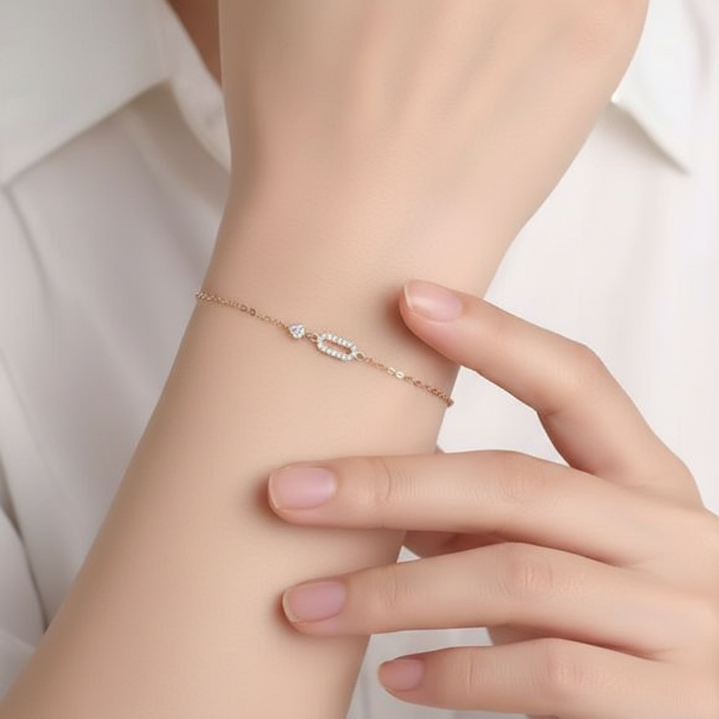 Sterling Silver Bracelet with 14K Gold Plating – Geometric Long Design NYSHK