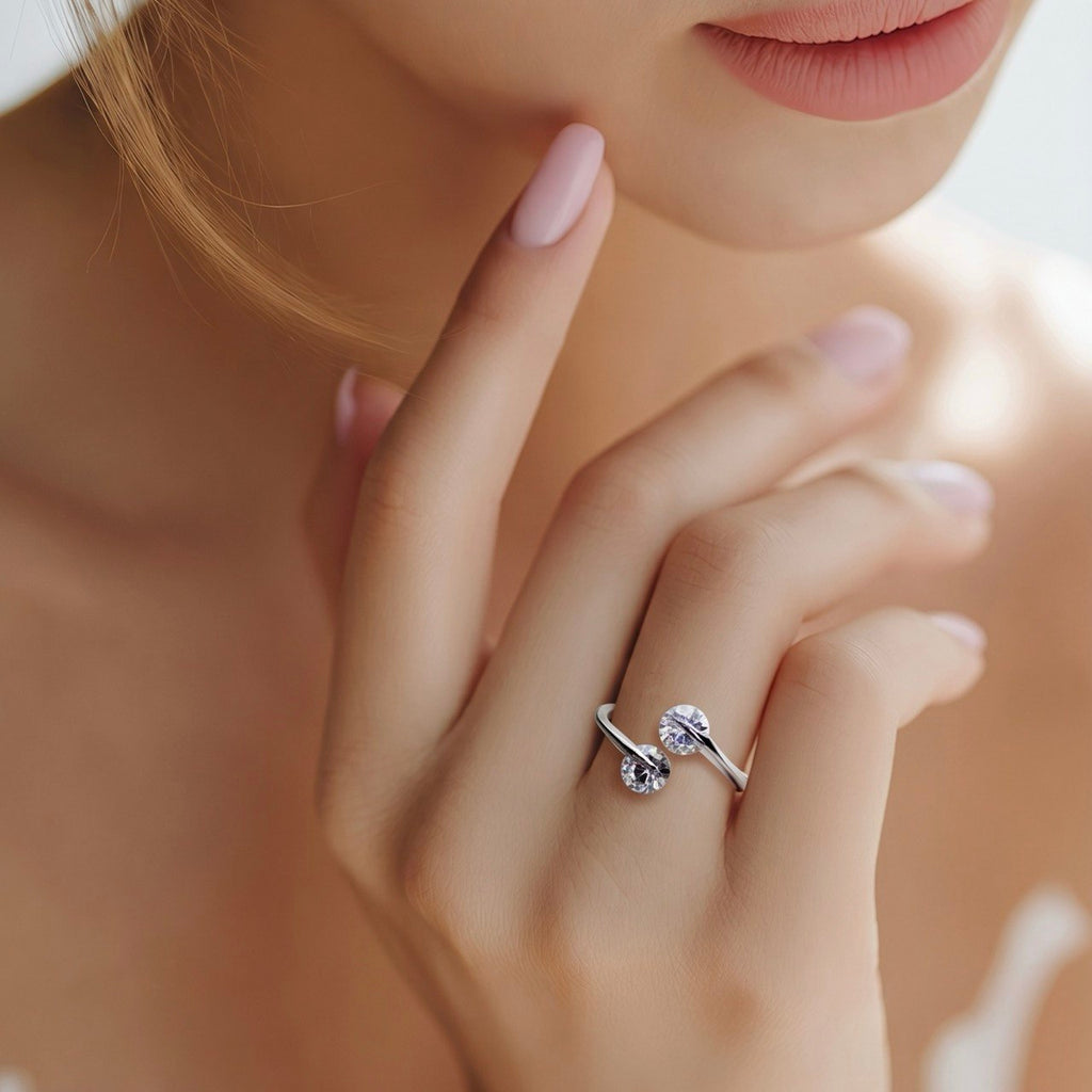 Double Stone Open Band Ring — 925 Sterling Silver & AAA Cubic Zirconia