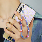 Go2Boho Mobile Phone Lanyard Heishi Disc Beads Crystal Bead Chain For Phone Smile Chains LOVE Letter String Wristband