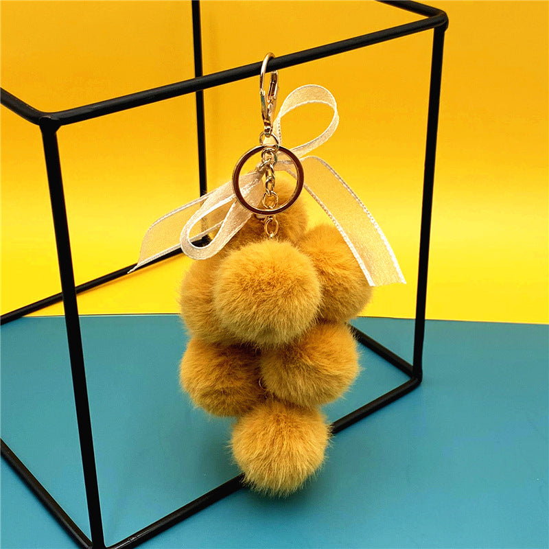 Creative Grape Fruit Key Chain Cute Bag Plush Pendant Lace Bow Hair Ball Car Key Chain Pendant