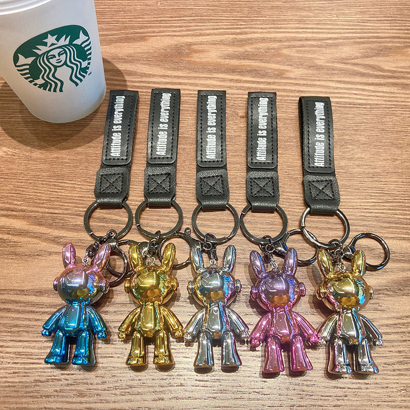 Electroplating Creative Listening Song Rabbit Key Chain Cute Doll Pendant Key Pendant Acrylic Cartoon Car Key Chain