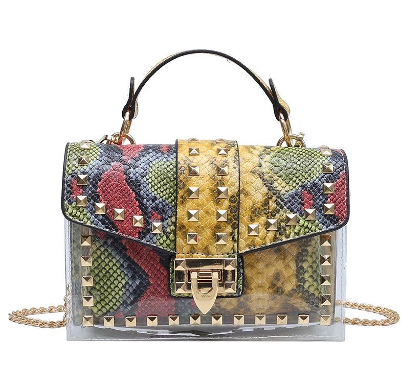 New chains rivet elegant women handbag small PU leather hasp handbag summer soft shoulder bag cross body shoulder messenger bag