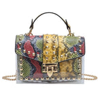 New chains rivet elegant women handbag small PU leather hasp handbag summer soft shoulder bag cross body shoulder messenger bag