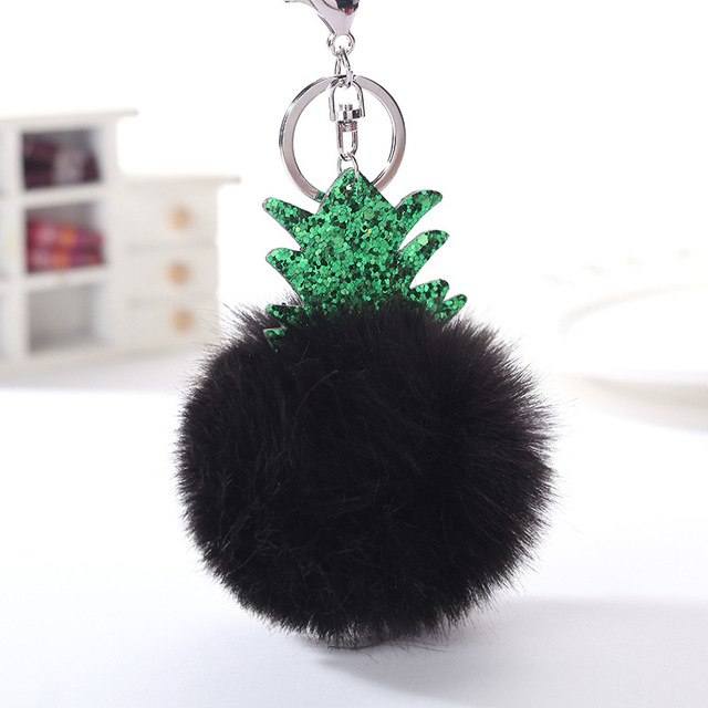 Fluffy Faux Fur Ball Pompom Keychain Women Bag Charms Christmas Tree Pineapple Key Ring Trinket Car Keyring Chains 2C0322