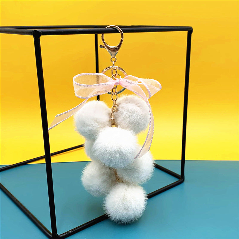 Creative Grape Fruit Key Chain Cute Bag Plush Pendant Lace Bow Hair Ball Car Key Chain Pendant