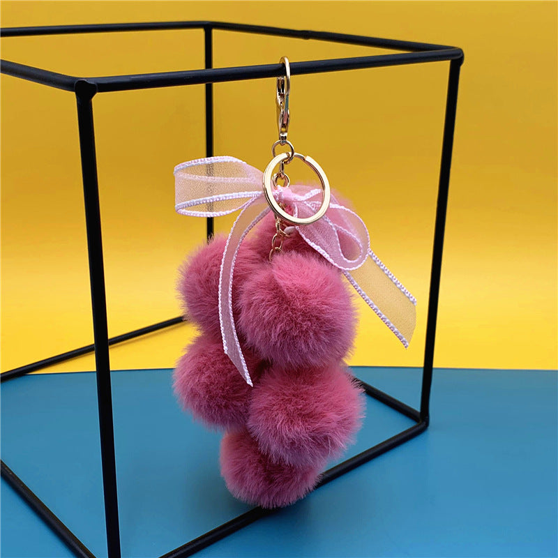 Creative Grape Fruit Key Chain Cute Bag Plush Pendant Lace Bow Hair Ball Car Key Chain Pendant