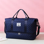 Checkered Dry-Wet Separation Sports Tote Bag Yoga Fitness Bag Large Capacity Shoe Compartment Travel Bag