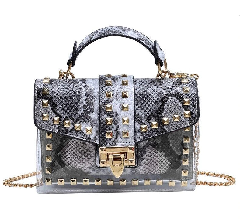 New chains rivet elegant women handbag small PU leather hasp handbag summer soft shoulder bag cross body shoulder messenger bag