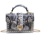 New chains rivet elegant women handbag small PU leather hasp handbag summer soft shoulder bag cross body shoulder messenger bag