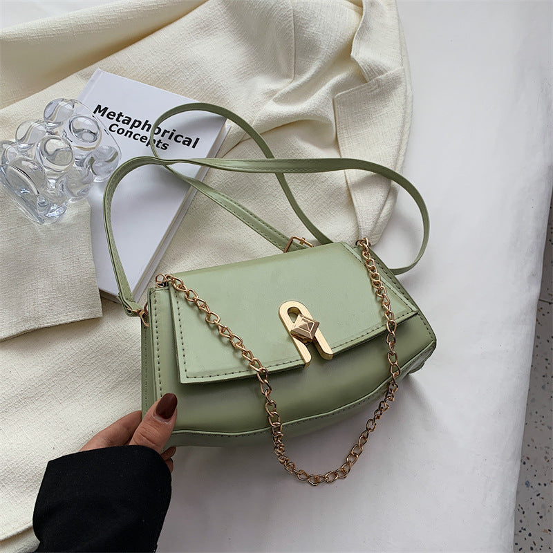 Texture Fashion Casual Shoulder Bag Female Spring New Girl Bag Lock Small Square Bag Hand-Held Messenger Bag
