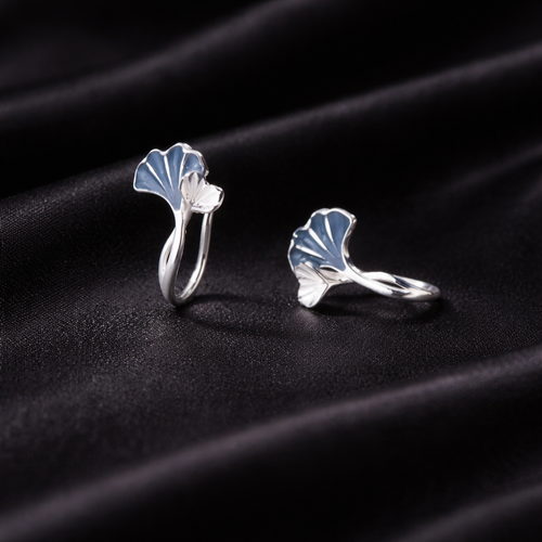 Ginkgo Leaf Silver Stud Earrings NYSHK