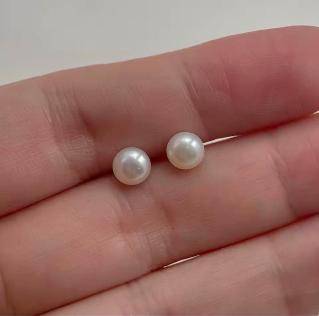 8mm Sterling Silver Freshwater Pearl Stud Earrings NYSHK