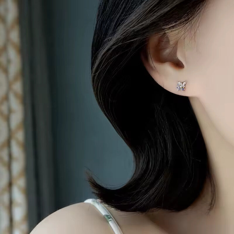 S925 Purple Butterfly Zircon Korean Style Stud Earrings NYSHK