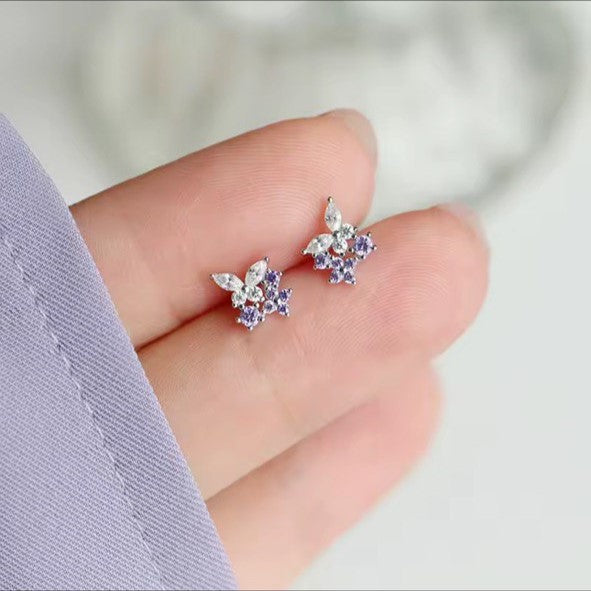 S925 Purple Butterfly Zircon Korean Style Stud Earrings NYSHK