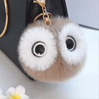 13CM Big Eyes Fluffy Rabbit Fur Ball Key Chain Cute Cartoon Panda Pompom Keychain Women Car Bag Keycover Owl Key Rings