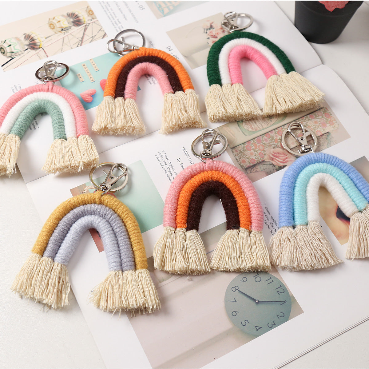 New Cotton Thread Woven Rainbow Key Chain Car Woven Lanyard Creative Men's And Women's Key Chain