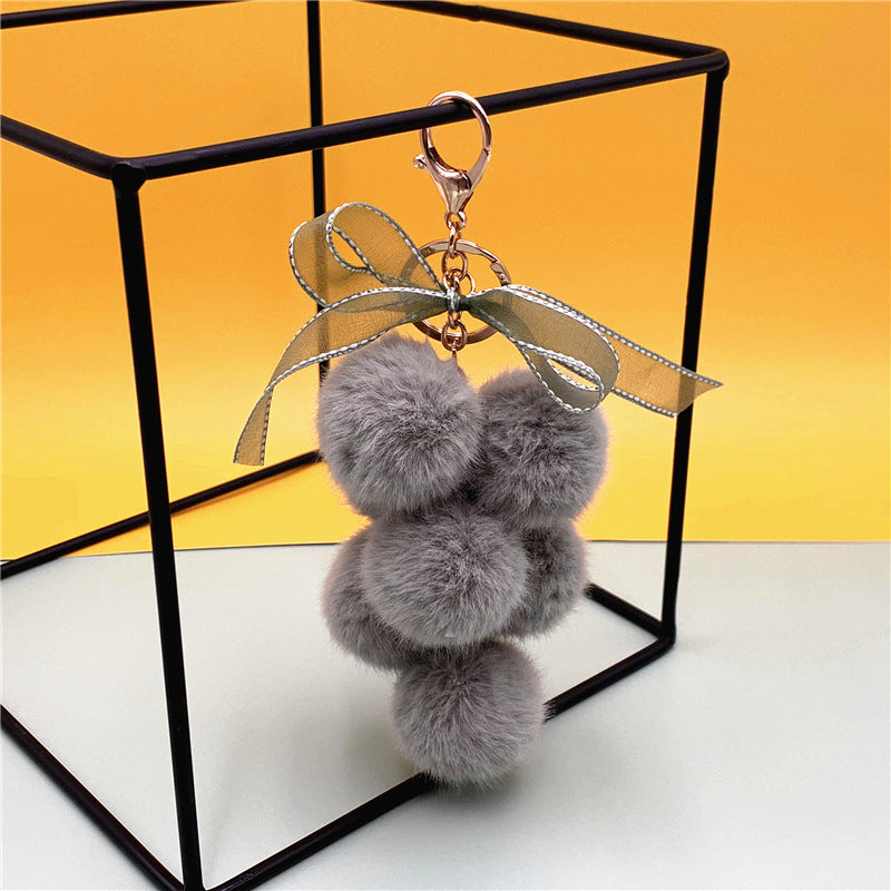 Creative Grape Fruit Key Chain Cute Bag Plush Pendant Lace Bow Hair Ball Car Key Chain Pendant