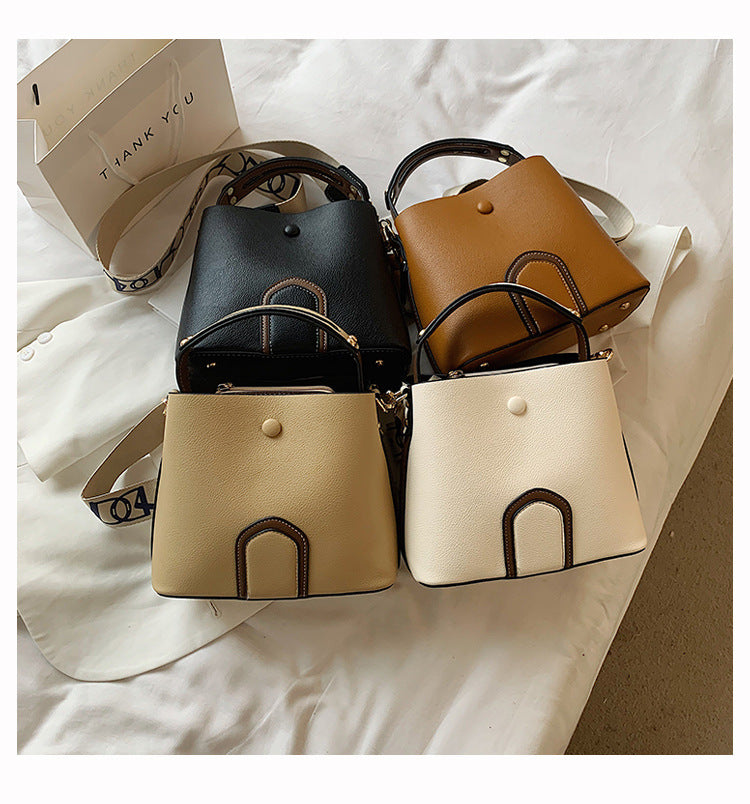 Women's Bag New Spring Simple Bucket Bag PU Casual Bag Handbag Single Shoulder Messenger Bag