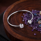 Double Stone Open Cuff Bracelet — 925 Sterling Silver & Cubic Zirconia