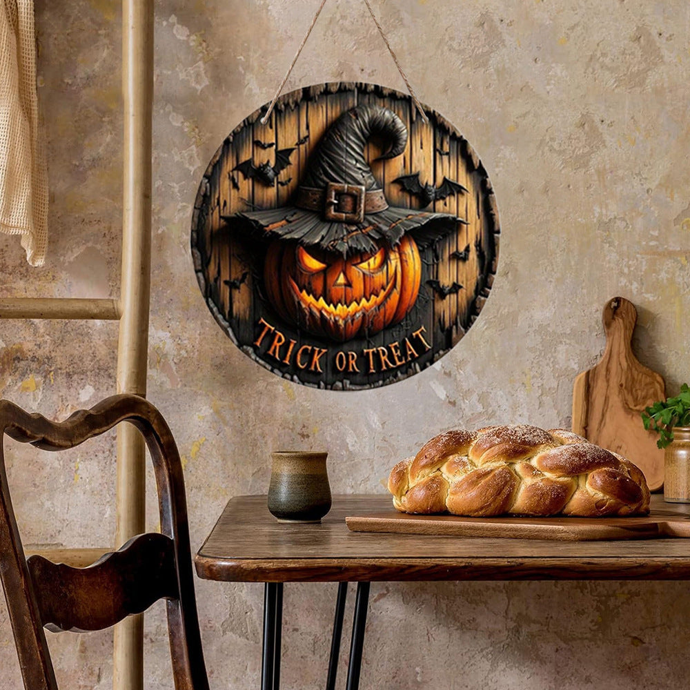 Halloween Wooden Round Pumpkin Sign Plaque Door Hanging Decor for Halloween Party Wooden Front Door Sign