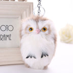 15CM Cute Fluffy Owl Keychain & Pendant Women Key Ring Holder Faux Bunny Rabbit Fur Pompoms Key Chains For Handbag 2C0268