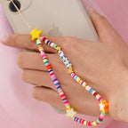 Go2Boho Mobile Phone Lanyard Heishi Disc Beads Crystal Bead Chain For Phone Smile Chains LOVE Letter String Wristband