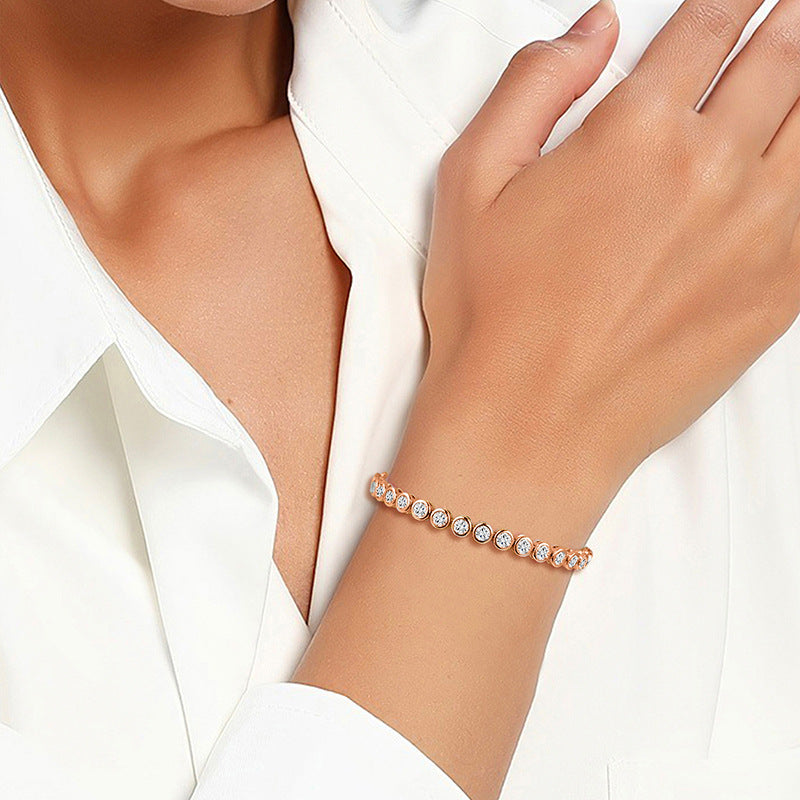 3mm Copper-Embedded Zirconia Bracelet Fashion Creative Round Bead Tennis Bracelet INS Style