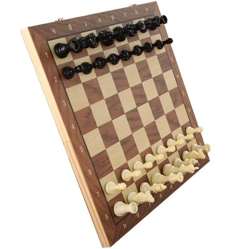 Chess Magnetic Wooden Mini Foldable Board for Kids Beginners with Small Magnetic Chess Pieces