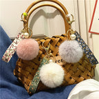 Creative Floral Ribbon Key Chain Cute Plush Bag Pendant Small Fresh Pearl Car Key Chain Accessories Pendant