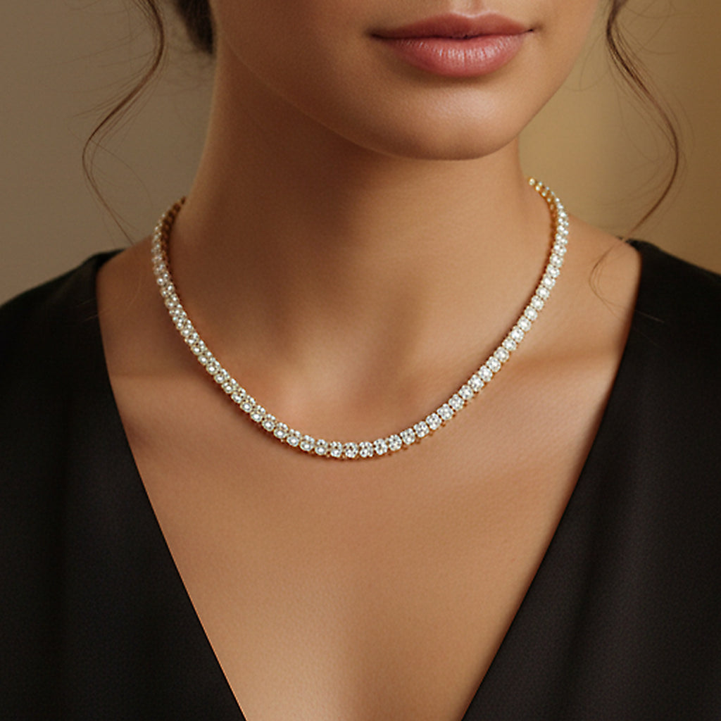 white Gold Zirconia Tennis Necklace Fashion Trendy Style Neck Chain