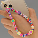 Go2Boho Mobile Phone Lanyard Heishi Disc Beads Crystal Bead Chain For Phone Smile Chains LOVE Letter String Wristband